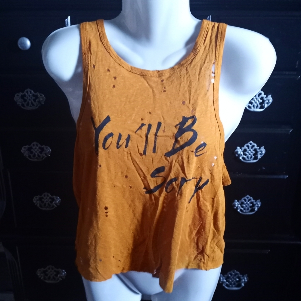 Forever 21 Distressed Graphic Tank Crop Top
